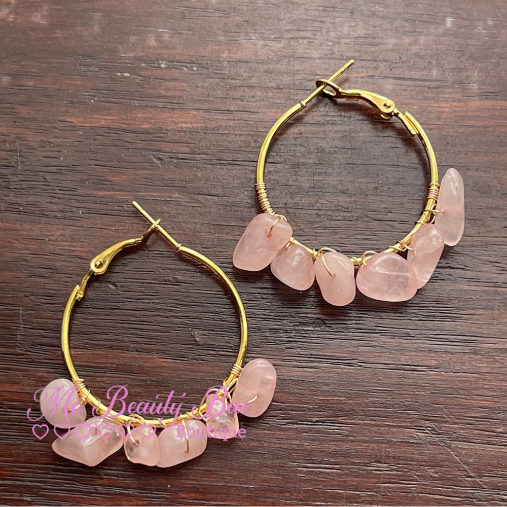 Rose Quartz Crystal Hoop Earrings